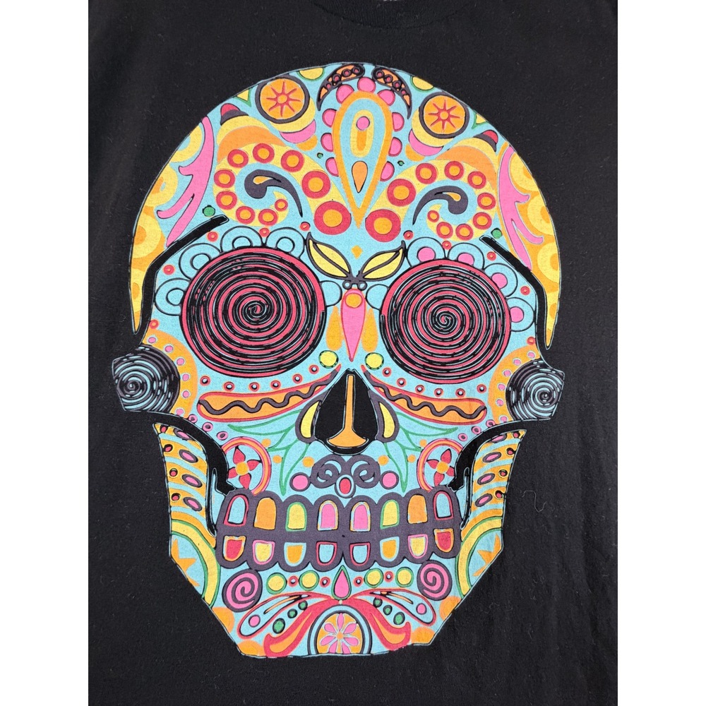 Life Clothing Co Mens XXL Sugar Skull Graphic Tee Black Cotton Day of the Dead